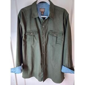 Schmidt Workwear Men Long Sleeve Button Up Shirt Green Wool Blend Size L